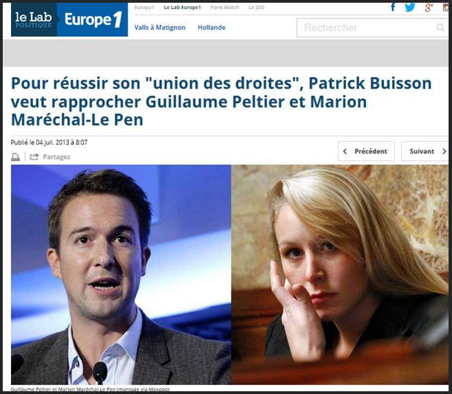 Marion Maréchal Le Pen et Guillaume Peltier L’UPR demande que toute la lumière soit faite sur les liens entre Bygmalion d’une part, France TV, l’UMP et le Front National d’autre part