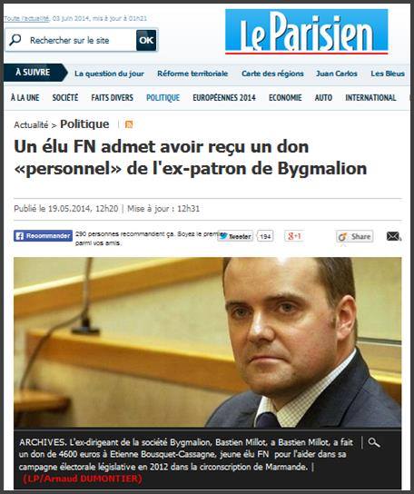 front national admet avoir percu don bygmalion L’UPR demande que toute la lumière soit faite sur les liens entre Bygmalion d’une part, France TV, l’UMP et le Front National d’autre part