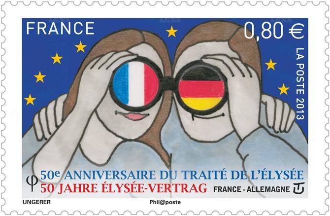 Que signifie au juste ce timbre français qui célèbre, comme dans un monde de "bisounours", le 50e anniversaire du traité de l'Élysée de 1963 ? En fait, il ne s'agit que d'une propagande morte, déconnectée de la réalité.