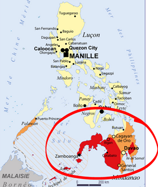 Carte du ministere francais des affaires etrangeres mettant en garde les touristes sur les zones des Philippines a eviter