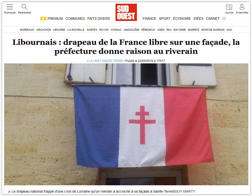 Le ministère de l'Intérieur donne raison au militant UPR qui a pavoisé sa  maison du drapeau de la France Libre malgré l'opposition du maire ! == NOUS  APPELONS NOS ADHÉRENTS ET SYMPATHISANTS