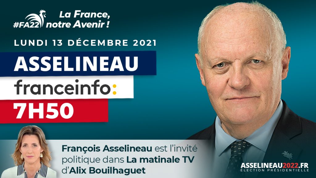 François Asselineau est l'invité politique de la matinale d'Alix Bouilhaguet sur France info TV (canal 27) ce lundi 13 décembre à 7h50
