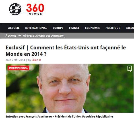 Article François Asselineau sur News360X - Comment les États-Unis ont façonné le Monde en 2014 ?