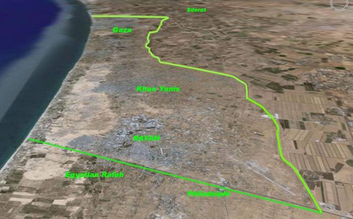 La bande de Gaza vue par satellite en direction du nord