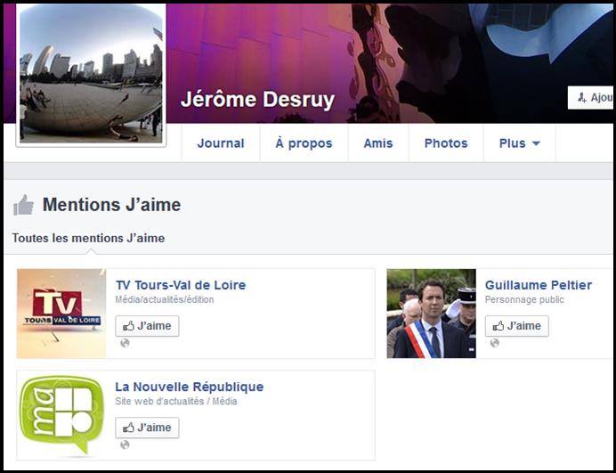 Scan de la page Facebook de Jérôme Desruy Rédacteur en chef de TV-TOURS