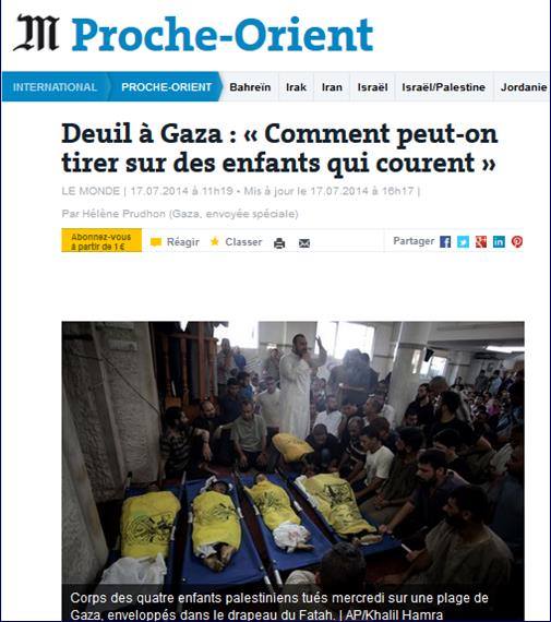 le journal Le Monde rend compte d'un nouveau carnage parmi des enfants à Gaza