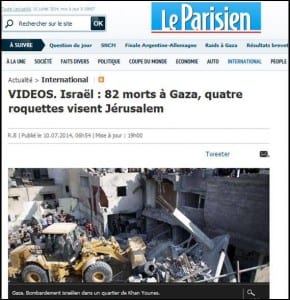 Le Parisien israël 82 morts à Gaza quatre roquette visent Jerusalem